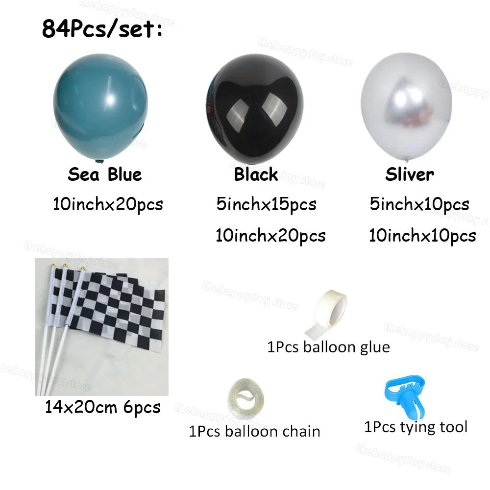 1Set Zwei schnelle Rennwagen-Luftballons, Girlandenbogen-Set, staubiges Blau, Schwarz, Silber, Geburtstagsballons für Rennsport, Geburtstag, Babyparty-Dekoration – Detail 39