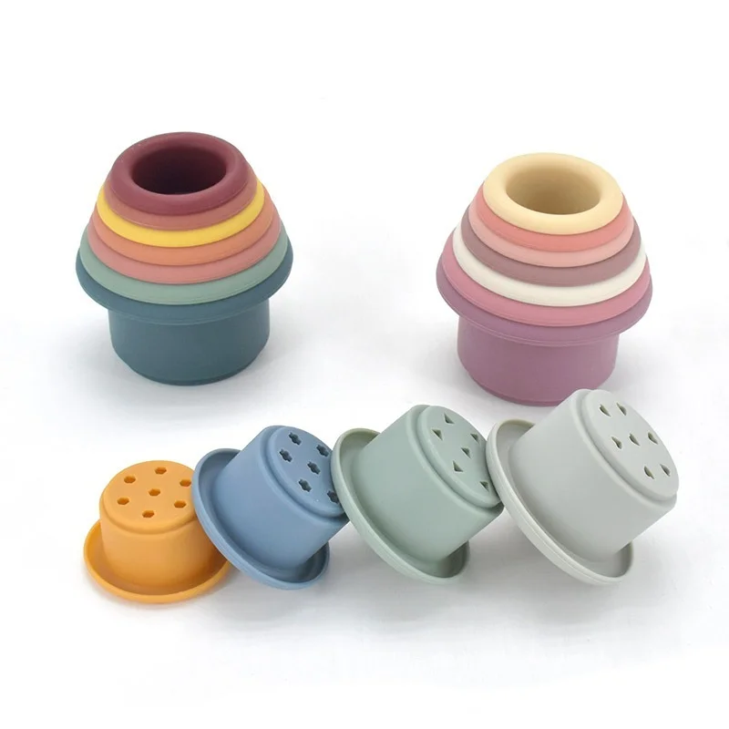 Baby Silicone Hourglass Stacking Cup Montessori Educational Toy Intelligence Gift Toys Stacking Ring Tower Toy Infant Bath Play