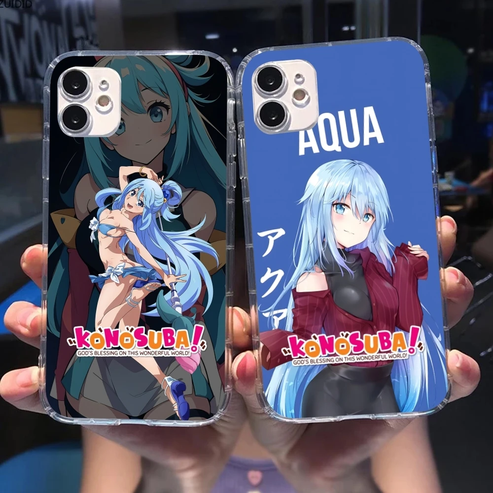 Konosuba-funda de teléfono móvil Aqua Cool, carcasa transparente para iPhone 15 14 13 12 11 X XR XS 8 Pro Max Plus Mini