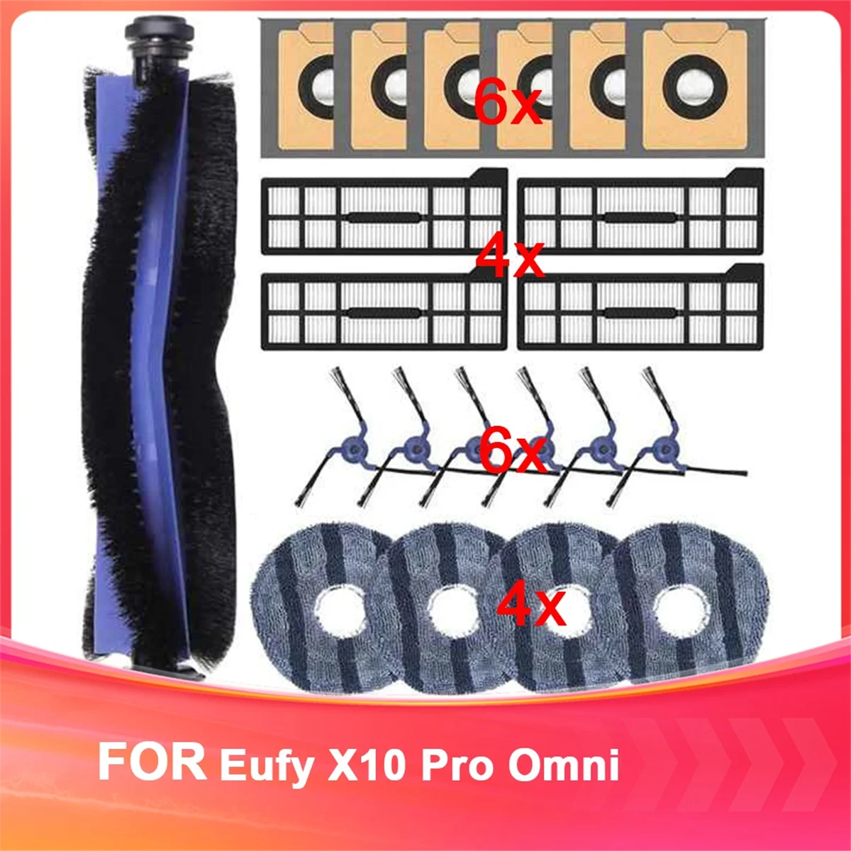 Replacement Accessories for Eufy X10 Pro Omni Vacuum Parts Main Brush Mop Cloth Side Brushes HEPA Filter Dust Bags