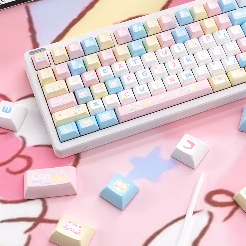 

Rainbow Cat Hot Sublimation Keycap KCA Height PBT Cute Girl Suitable 87 Keys Mechanical Keyboard