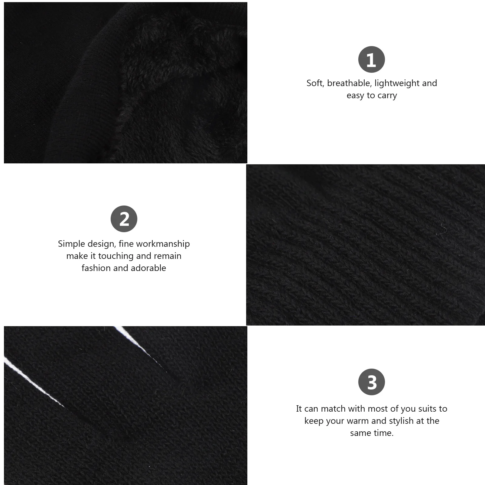 محبوك يندبروف قبعة وشاح قفازات مجموعة طبقة مزدوجة اصطف قبعة الرقبة أدفأ للرجال النساء الأسود الشتاء الرياضة في الهواء الطلق #5