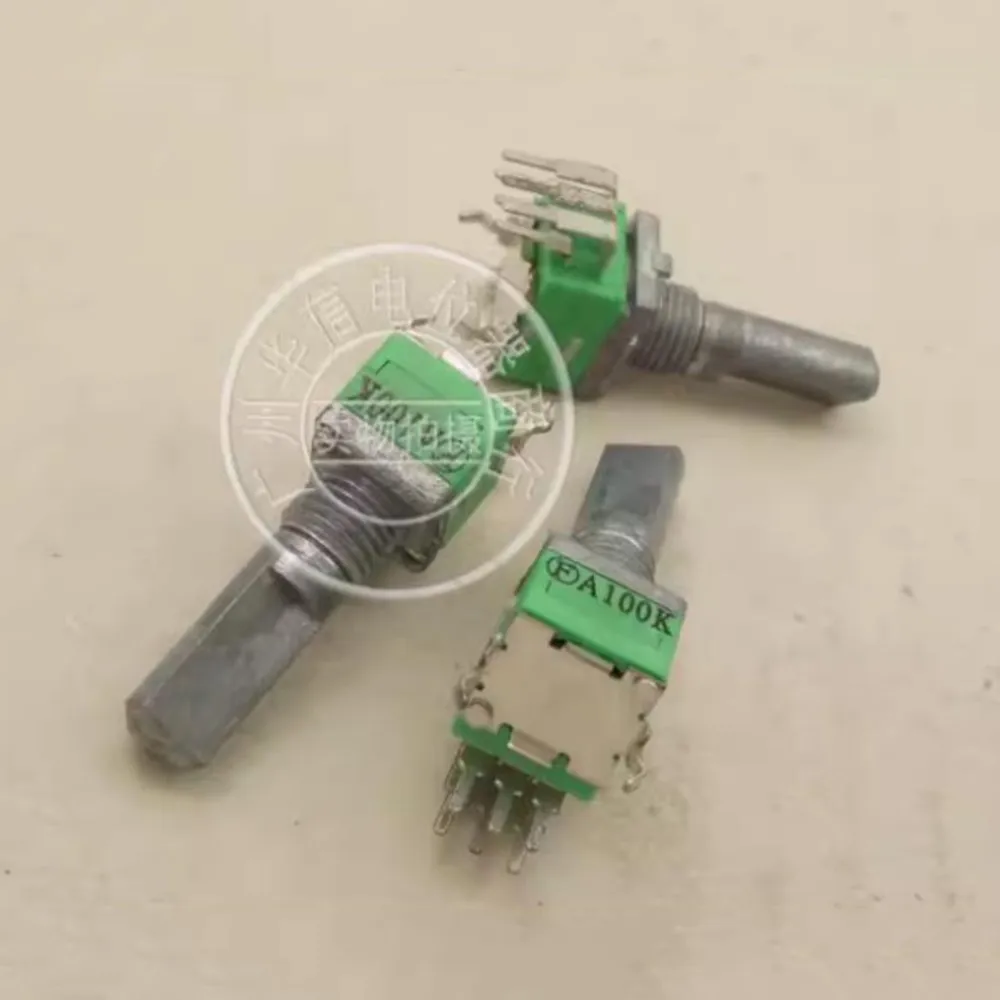 

10PCS RK097G Vertical Sealed Double 6Pin A100K Volume Adjustment Potentiometer Bent Foot D Handle Length 20MMF 09125G-1