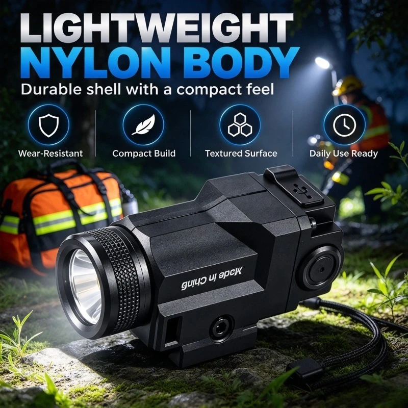 Nylon 20mm Rail Mount LED Torch, Built-in Battery, USB Rechargeable, Outdoor Night Lighting Toy Accessory