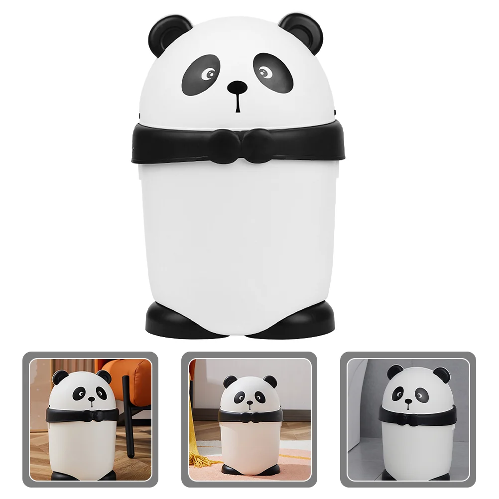 

Panda Trash Can Cartoon Small Cans Tin for Bathroom Reusable Waste Basket Office Bin With Lid Animal