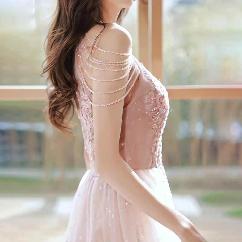 DSP personalizar elegante hasta el suelo vestidos de graduación con apliques de lujo rebordear vestido de fiesta de noche vestidos largos de cumpleaños