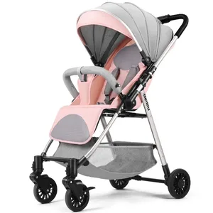 Two-way high-view stroller can sit and lie down with ultra-light folding stroller four-wheeled shock absorber stroller