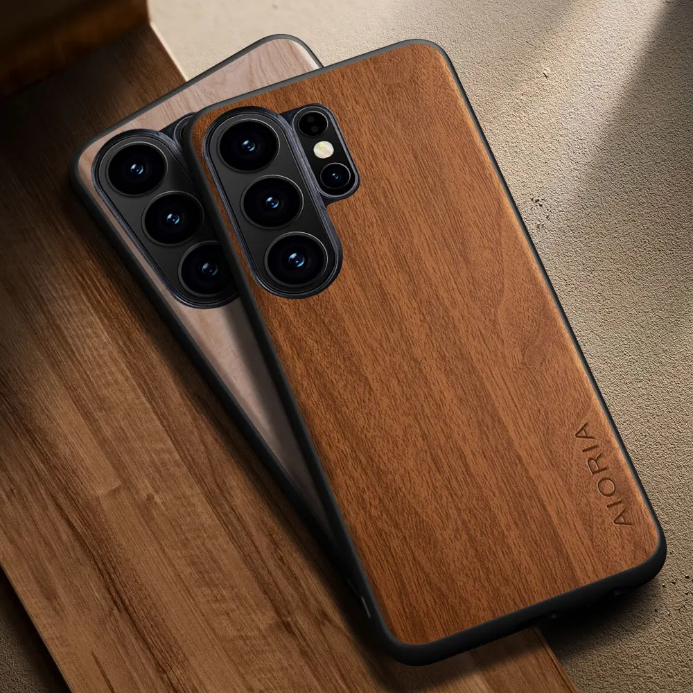 Für Samsung Galaxy S26 S25 S24 S23 S22 S21 Ultra Plus Fe Edge Hülle Coque Stilvolle Premium Holzmuster PU-Leder Handyhülle