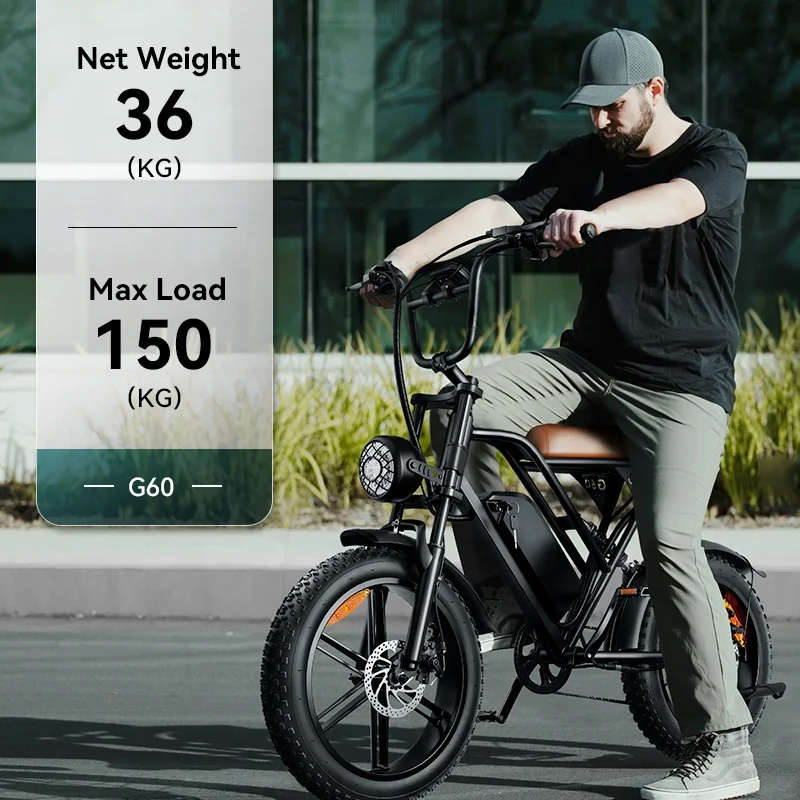 

EU USA Warehouse Ready Stock G60 Electric Bike 1000w 20inch Fat Tire E-bike Urban Electric Bicycle 25km/h Adult FatbIke