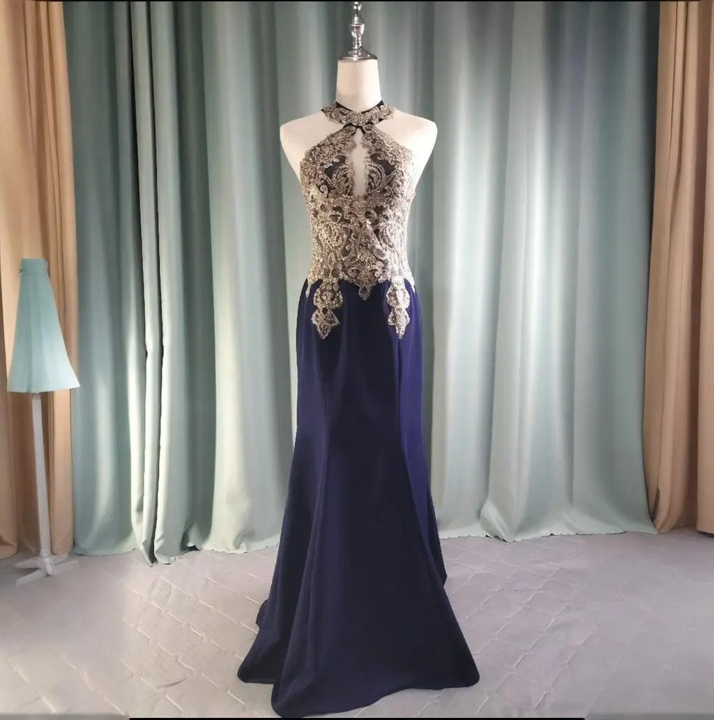 KIVARY sexy sleutelgat halter gouden kant backless pure illusie top lange zeemeermin gala-avondjurken