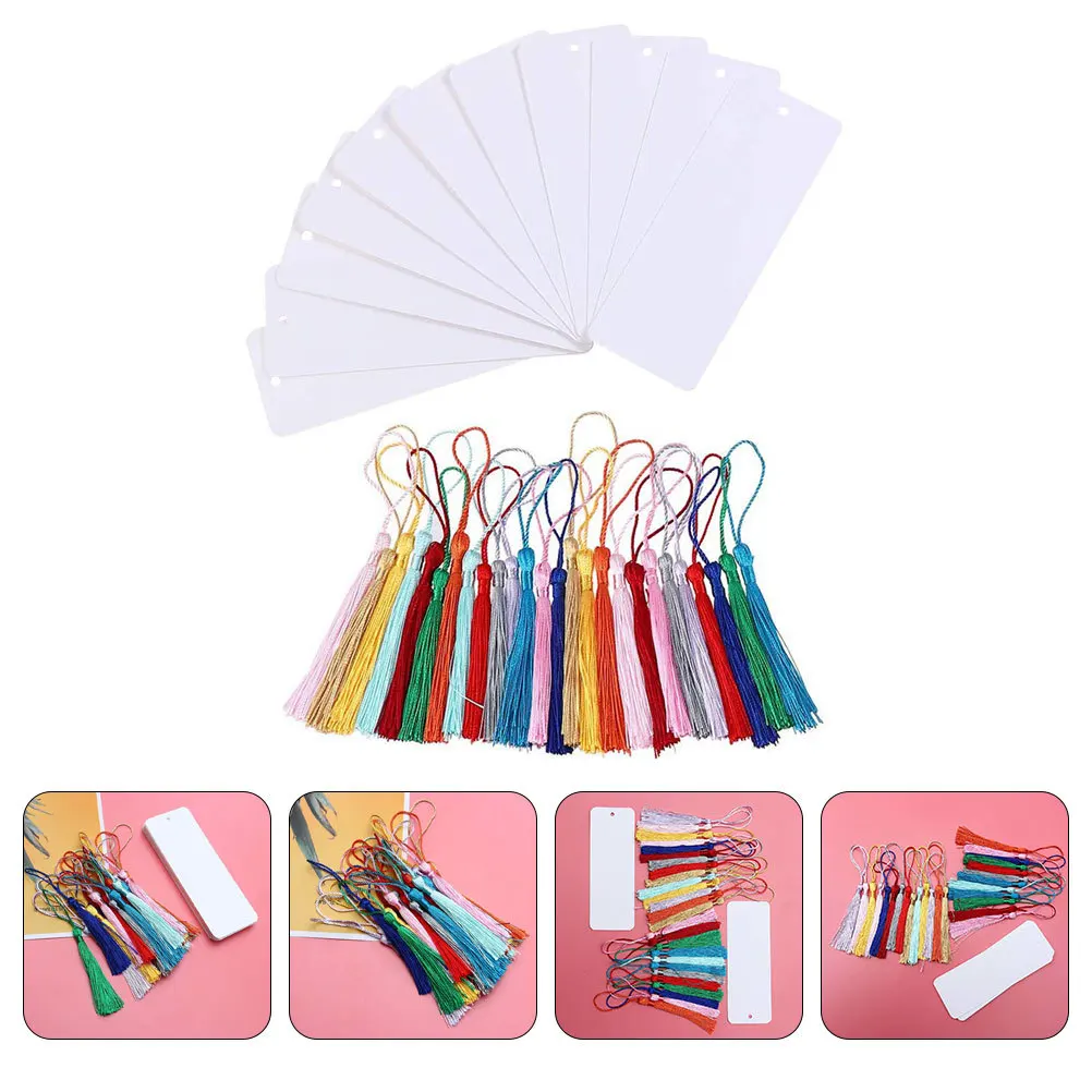 

48Pcs DIY Paper Blank Bookmarks Tassel DIY Graffiti Bookmarks Handmade Craft Tags for Graduation Gifts Reading Fun