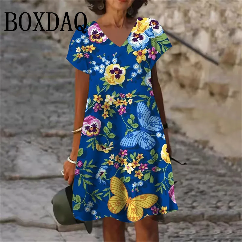 Plant Flowers Pattern Dresses Summer Women Clothing Fashion Plus Size Short  Sleeve 3D Print Dress Casual Retro V-Neck Dress 6XL - AliExpress 200000345