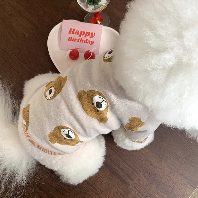 All Over Printed Teddy Bear Puppy Clothing Pet Autumn T-shirt Teddy Warm Clothes Dog Soft Bottoming Shirt Cartoon Dog Clothes