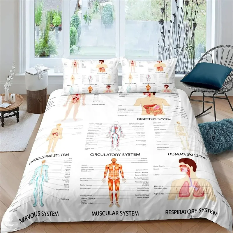 Human Anatomy King Queen Duvet Cover Body Structure Organ Bedding Set Medical Education Cell Biology Soft Polyester Quilt Cover