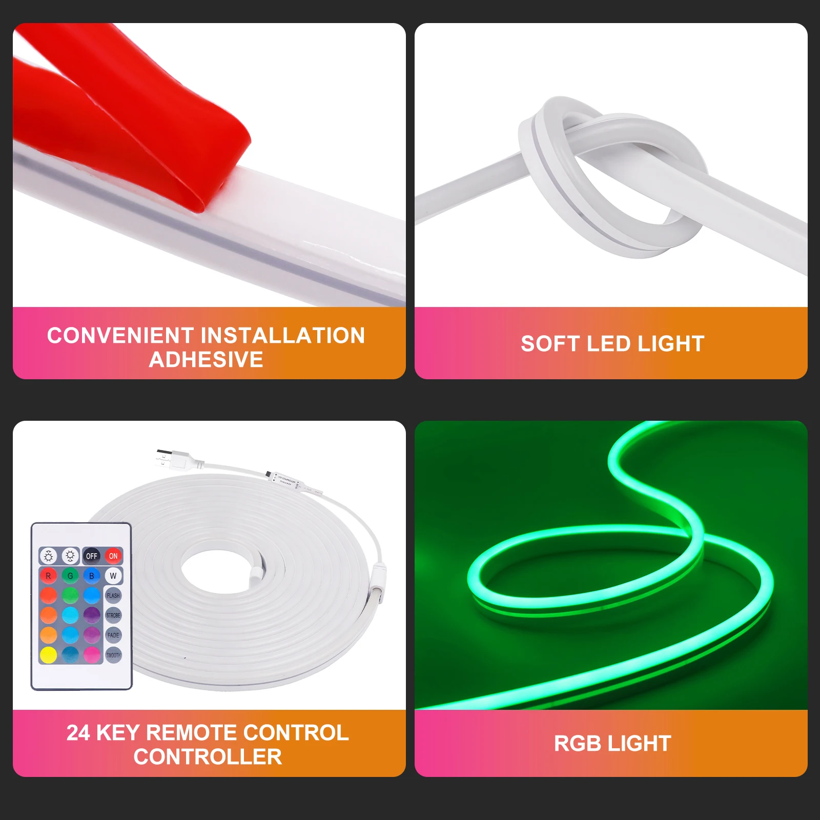 USB RGB LED Neon Light 5V Flexible LED Strip Light with Remote Control 3535 108LEDs Waterproof Neon Silicone Tube for Decoration