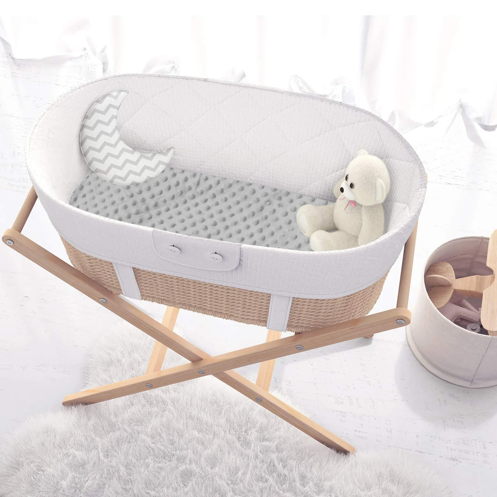 

Cradle Fitted Sheet Baby Crib Protection Cover Newborn Bed Stroller Cotton Travel Cozy Soft Durable Bright Color Long Use Warm