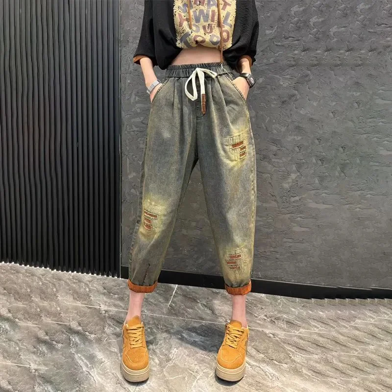 Jeans Set Women Denim Pants Two Piece Set 2025 New Loose Plus size Casual Suit Female Fashion Hooded Printed Jeans Sets - Image 6