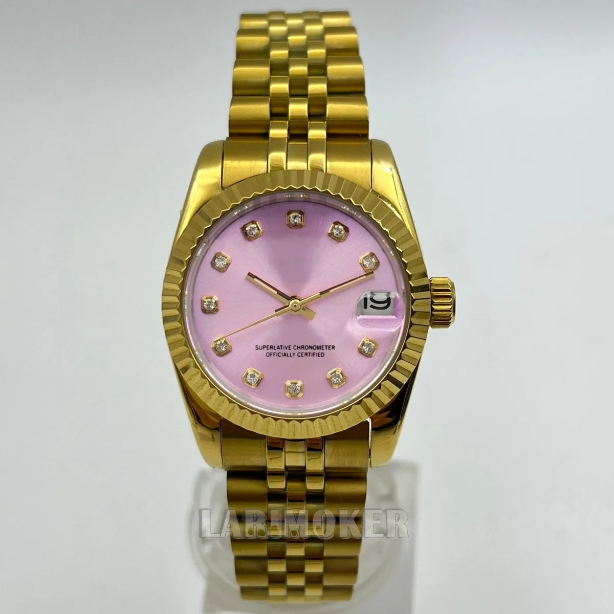 

31mm gold/silver NH15A mechanical automatic watch sapphire crystal pink dial diamond index water-resistant ladies' fashion watch