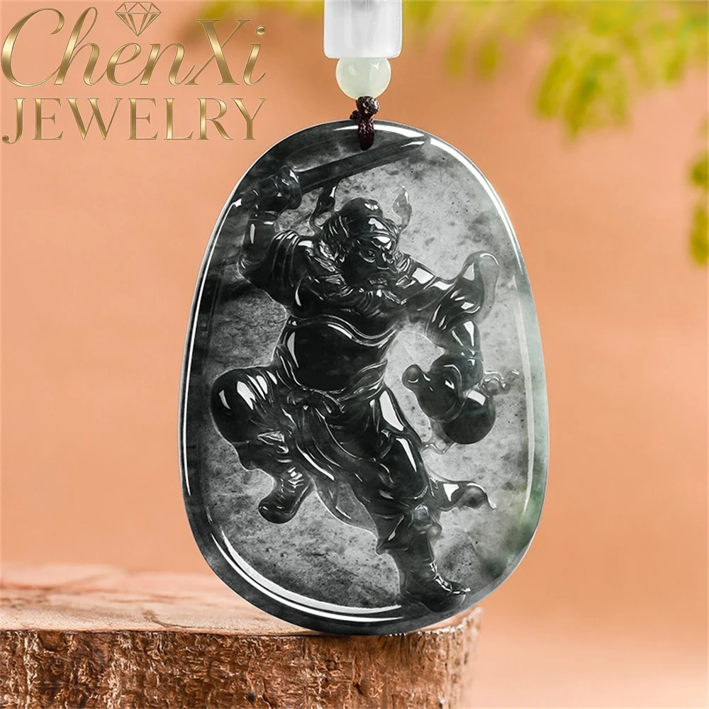 High-end Natural Ice-planted Black Jadeite Magic Zhong Kui Pendant Luxury Quality Fashion Fine Jewelry Amulets Exquisite Elegant
