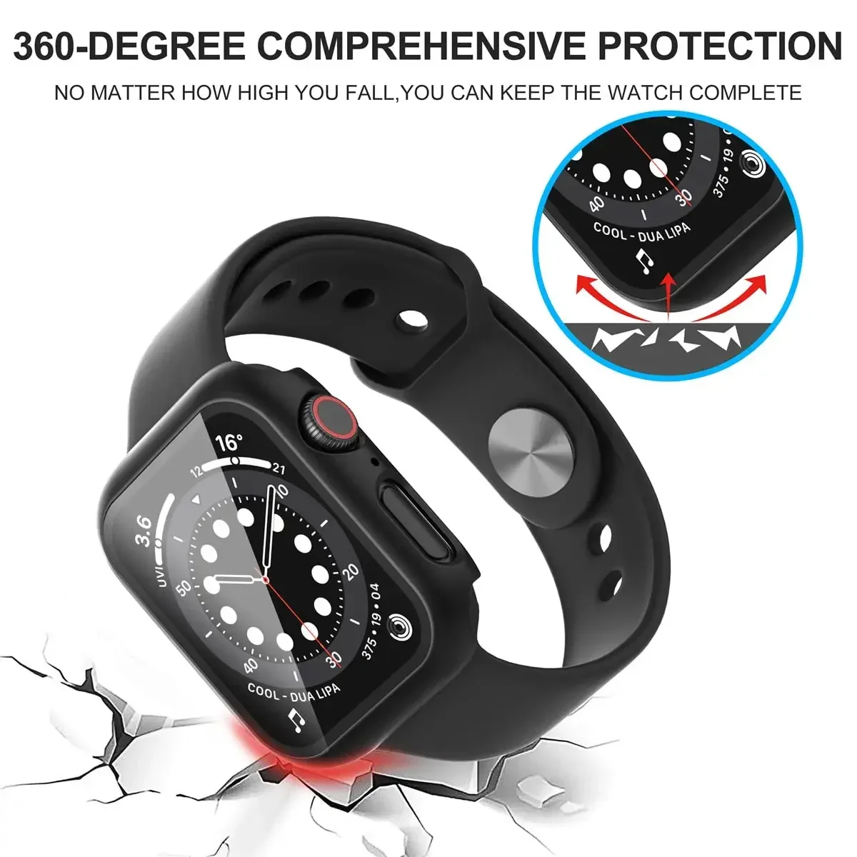 Vidrio + funda para Apple Watch 8 7 45mm 44mm 41mm 40mm cubierta protectora de pantalla de PC iwatch Serie 11 10 9 SE 6 5 4 accesorios 42mm 46mm