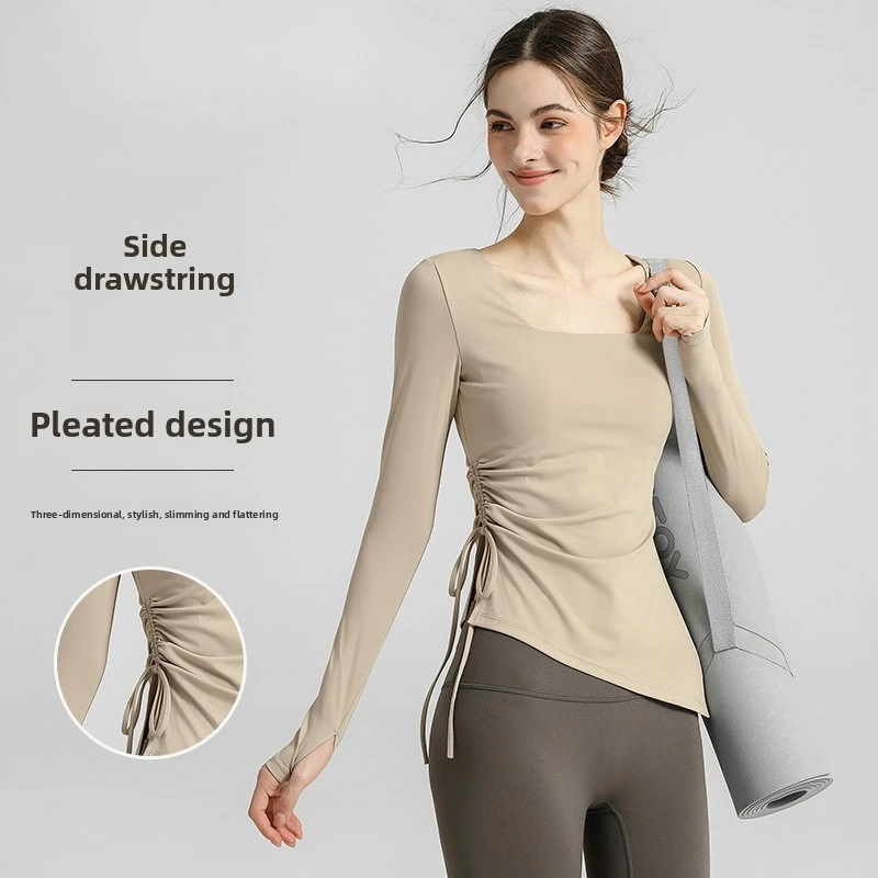 

Women 2026 Spring Summer Long Sleeve Yoga Top With Chest Pad Slim Waist Design For Running Pilates Fitness Workout