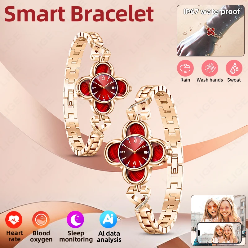 

LIGE Luxury Women Bracelet Ladies Diamond Inlain Band Call Reminder Clock Display Heart Rate Sleep Monitor Sports Bracelet Gifts