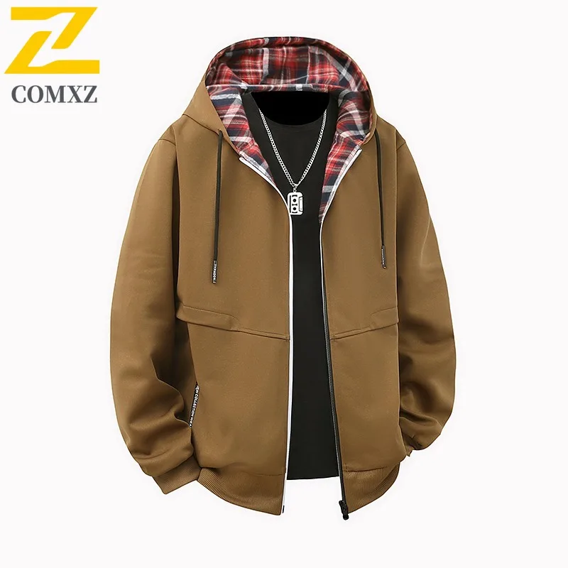 

COMXZ 2025 Мужская красивая куртка, осенняя ветрозащитная куртка для кемпинга, путешествий, пешего туризма, однотонная куртка с капюшоном, свободное повседневное легкое пальто