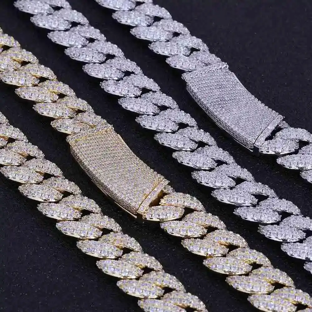 Fashion NUOYA Hip Hop Jewelry Silver Sparkling Diamond Cuban Link Chain Curved Clasp Design Full Diamond Cuban Chain Necklace fo