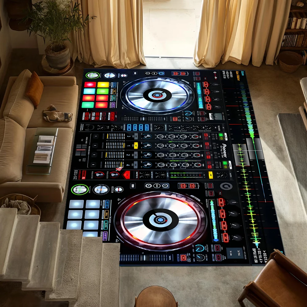 Retro DJ Konsolenteppich Musikstudio Muster Matte Stilvoller Teppich für Wohnzimmer Schlafzimmer Heimdekoration Heimteppiche für Schlafzimmer