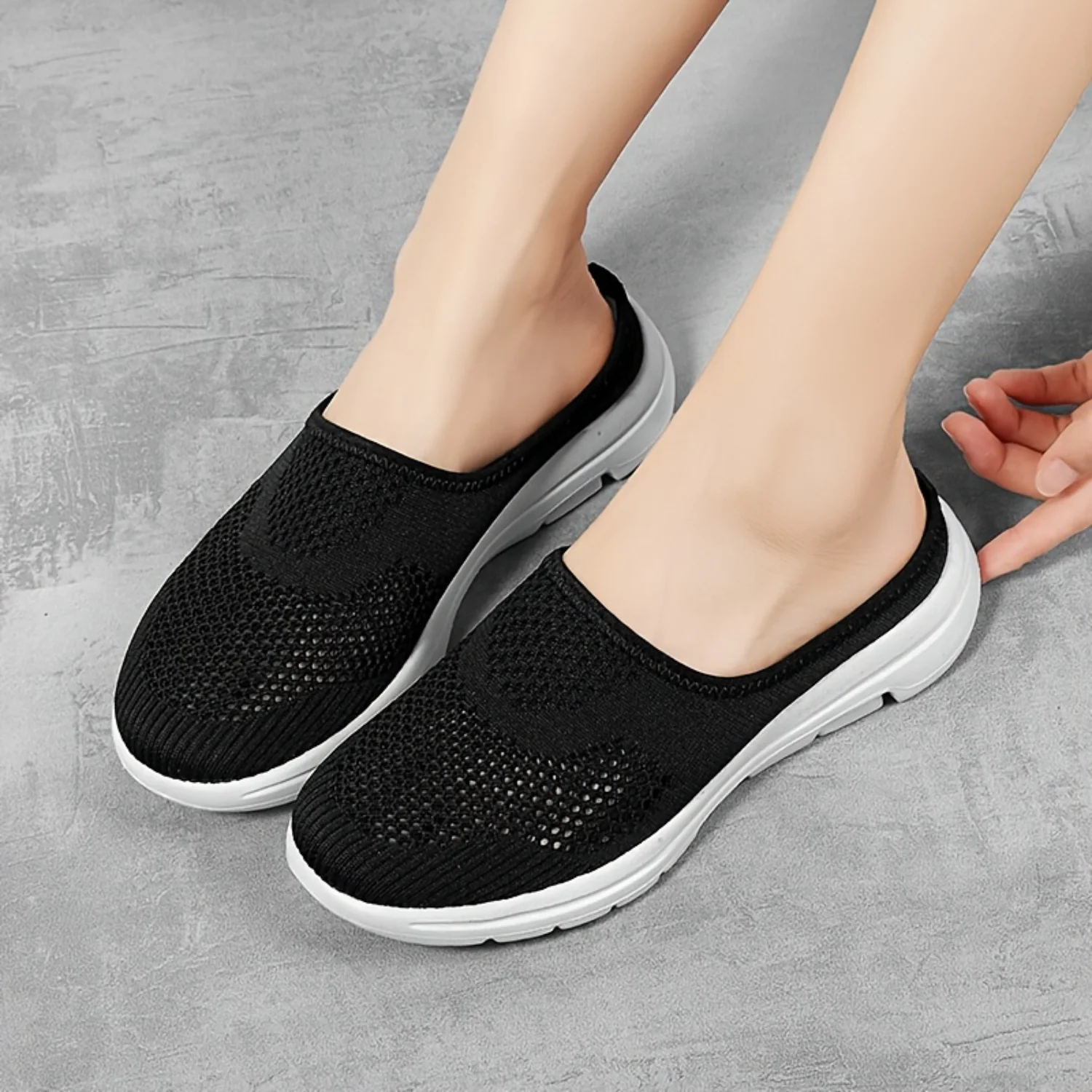 Breathable Hollow Out Women's Casual Slip On Mules, Stylish Mesh Flat Shoes for Women, Comfy Ladies Slippers