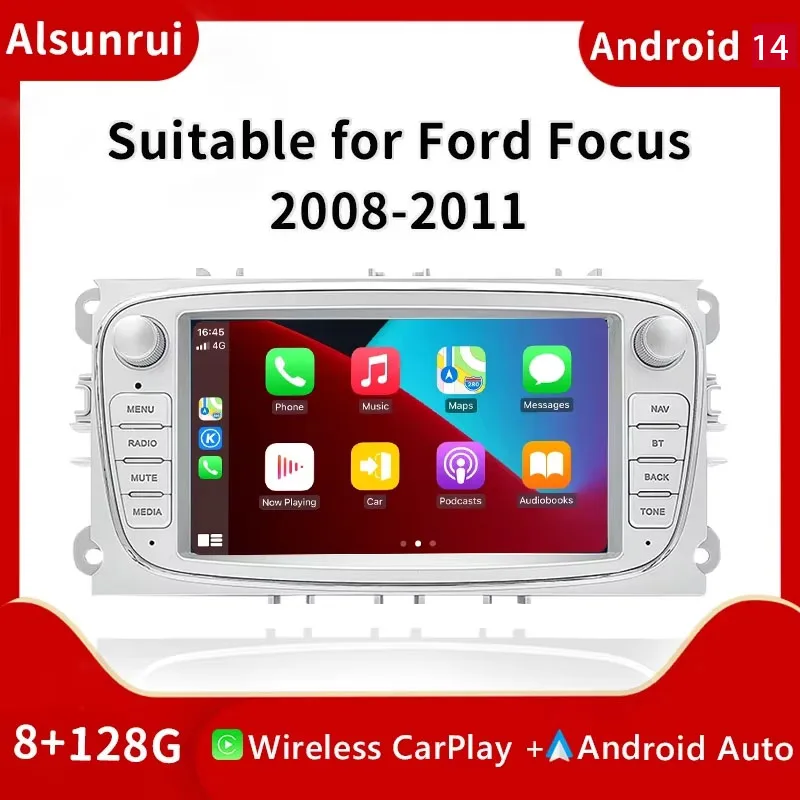 

2 din Android 14 Car ScreenFor Ford Focus 2 3 4 mk2 Kuga Mondeo Fiesta Transit Connect S-C MAX Radio GPS Multimedia 4G Carplay