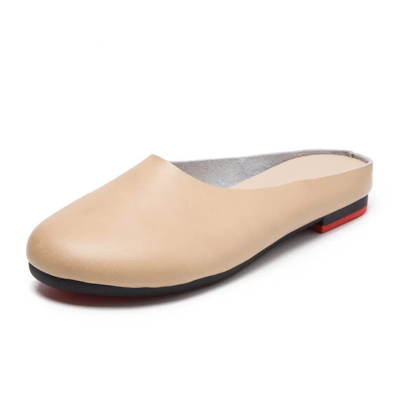 Women Slippers 2026 Spring New Genuine Leather Women Shoes big Size 41 42 43 Flat Casual Summer Half Slippers Women
