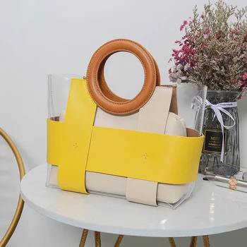 กระเป๋าถือสตรีกระเป๋าโท้ทใสสำหรับเดินทางความจุขนาดใหญ่สำหรับผู้หญิงกระเป๋าถือพีวีซีแมสเซ็นเจอร์สะพายไหล่ใสฤดูร้อน