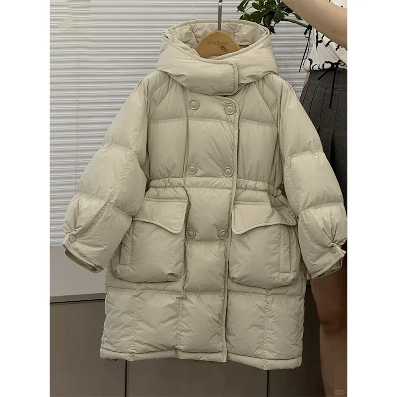

4-14 Years girls Mid-length down cotton-padded jacket, a stylish Korean-style thickened mid-length coat for children in winter