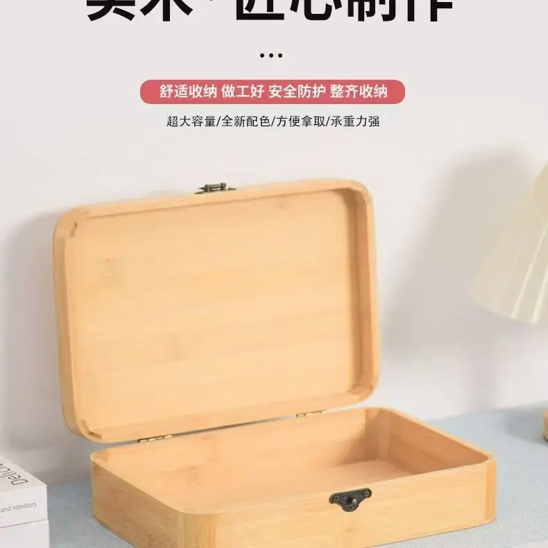 無垢材ジュエリー竹製フリップトップギフトボックス証明書収納小型長方形ケース