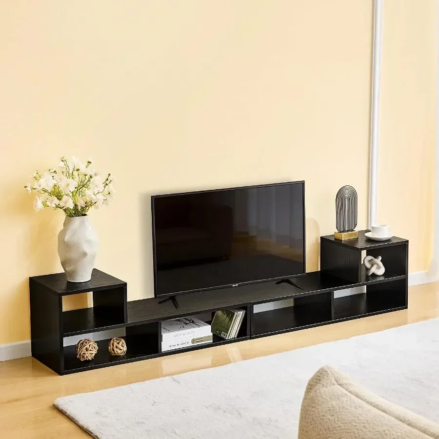Adjustable TV Stand for Living Room and Bedroom, Steel and MDF Material, Matte Black Finish, Modular Free-Combinable Open Stora