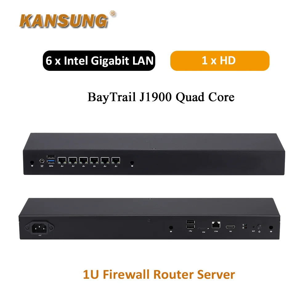 Chassis 1U 6 LAN Accesso alla rete Intel J1900 Routing firewall virtuale x86 Mini PC compatto Archiviazione informatica cloud