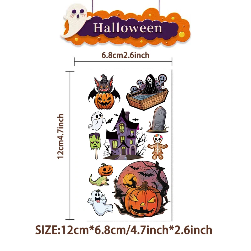 10PCS Waterproof Temporary Tattoo Sticker Halloween Pumpkin Bat Candy Ghost Fake Tatto Flash Tatoo Tato For Child