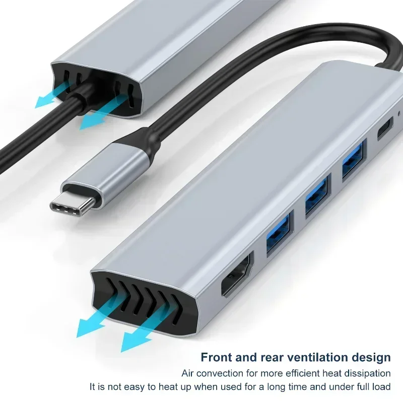 USB HUB 4K HD محول TYPE-C إلى HD 5-in-1 USB-C إلى HD hub 4K توسيع الكمبيوتر المحمول لـ MaBook Pro Ar M2 M1 مع usb3.0 PD