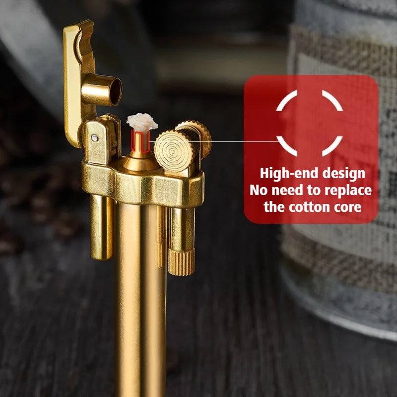 

2025 Newest Pure Copper Pipe Lighter Cigar Igniter Smoke Windproof Open Flame Coal Oil Cigarettes Lighters & Smoking Accessories