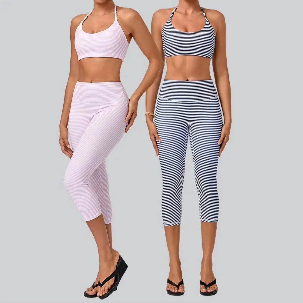 2PCS Yoga Set Women Tracksuit Sport Bra Capri Pants Suit Workout Sets Gym Clothes Nude Feeling Push Up Fitness Running Sportwear