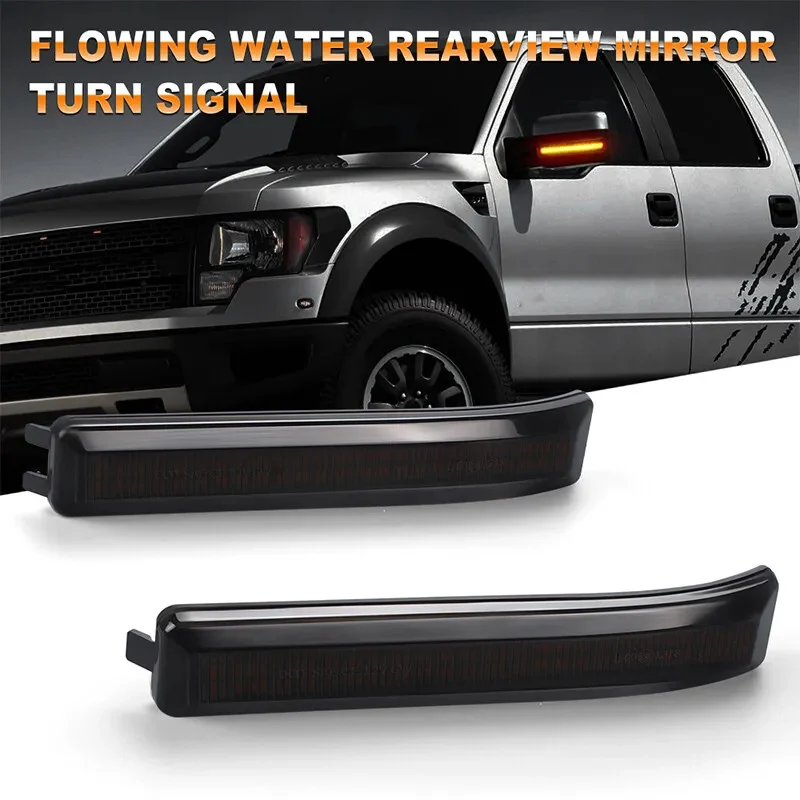 Rearview Mirror Turn Signal Light Indicator Water Flowing Amber Dynamic Lamp Fit For Ford F150 2009-2014 SVT Raptor 2010-2014