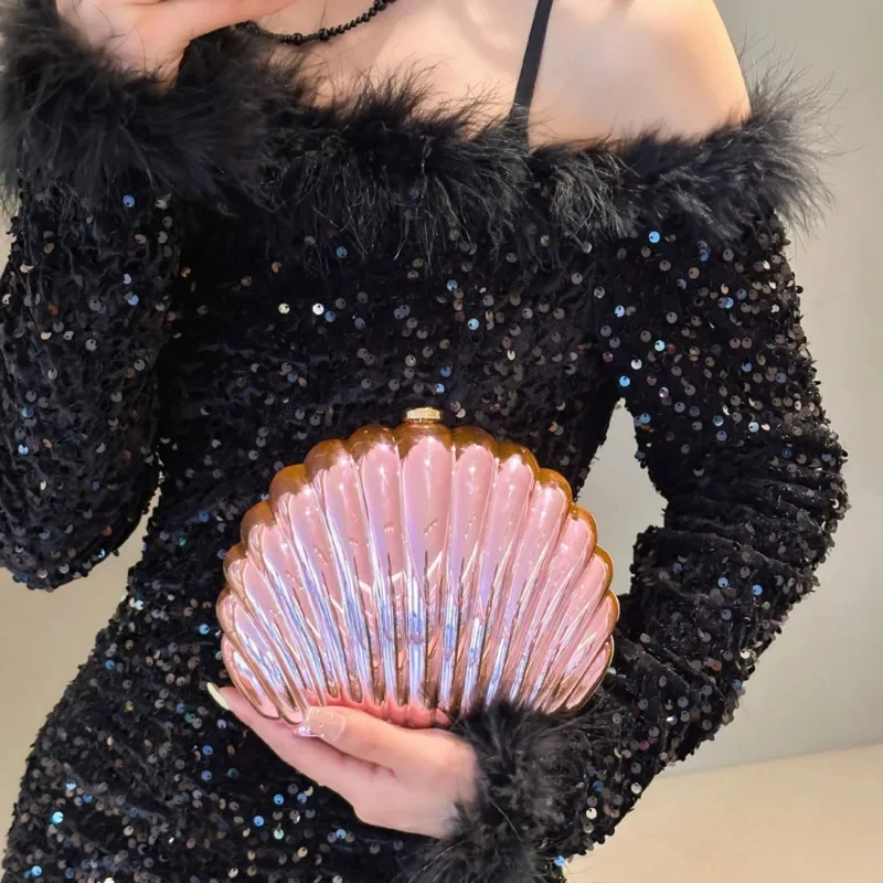 2024 New Colorful Shell Bag Light Luxury Design Fashion Banquet Elegant Women Bag Shiny Candy Color Diamond Shoulder Bag