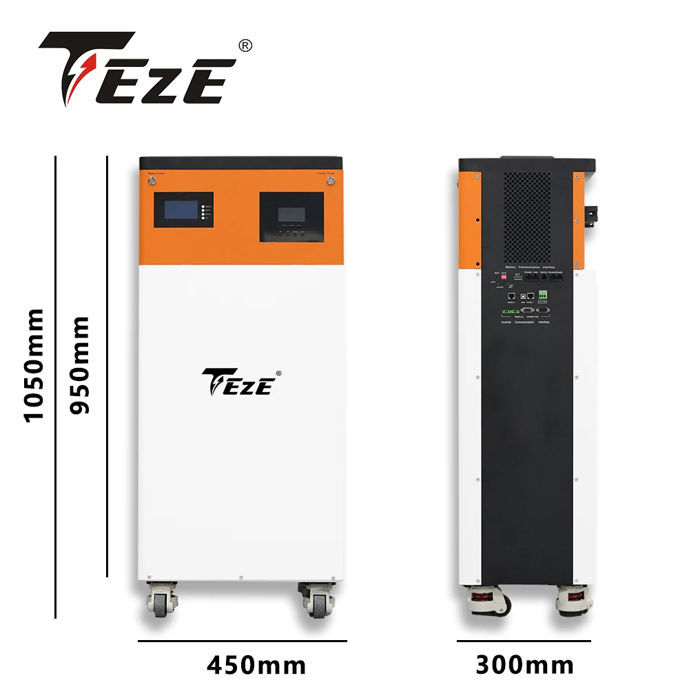 TEZE 5KWH 7.5KWH 10KWH All-in-One Grade A 51.2V 100AH-200AH LifePo4 Battery Pack Built-in Inverter BMS 6000 Cycles Powerwall