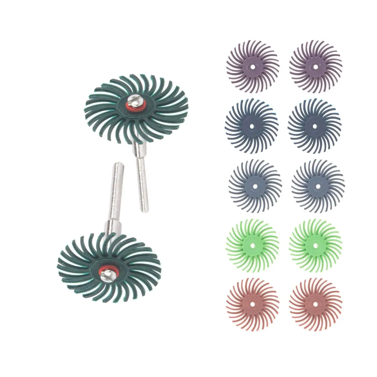 

Rotary Bristle Polishing Disc Kit – 14pcs Abrasive Wheels with 2 Mandrels (2.35mm & 3.0mm) for Precision Jewelry Finishing