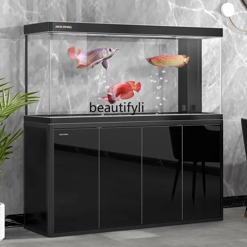 

53Living room household hot bending ultra-white glass large aquarium curved bottom filter arowana tank