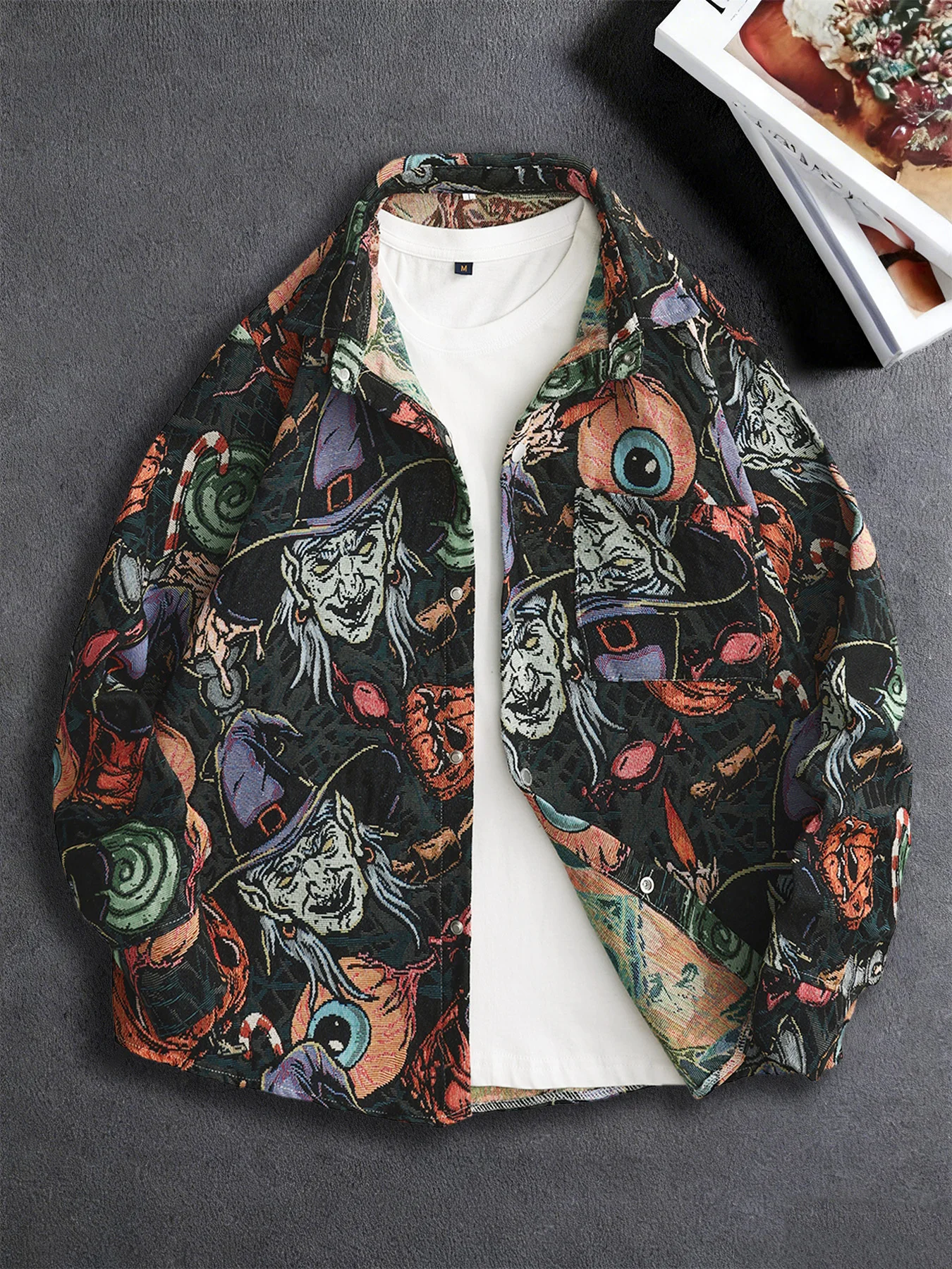 

Fun jacquard patterned collared jacket, fashionable and versatile men's spring and autumn stylish coat
