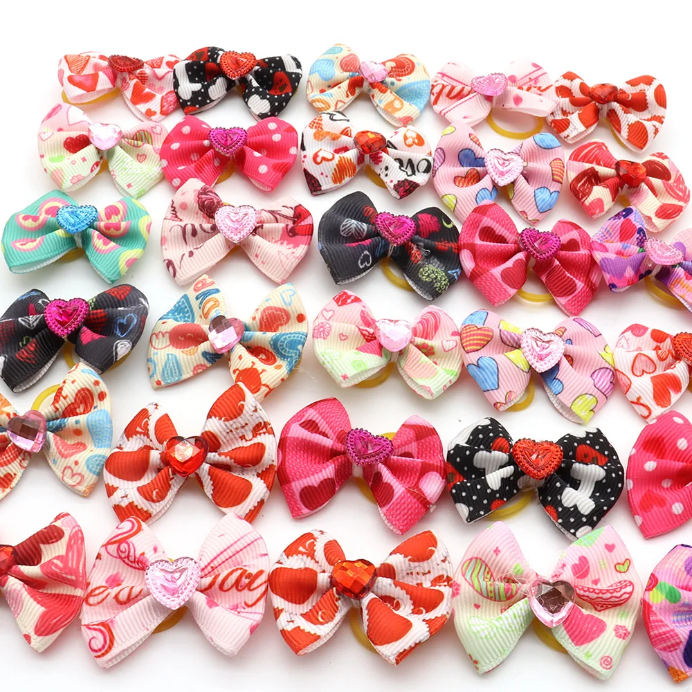 10/20 Pcs Pet Ribbon Hair Valentine's Day Rubber Band Accessories Cute Dog Hair Bows Elastic Accessories