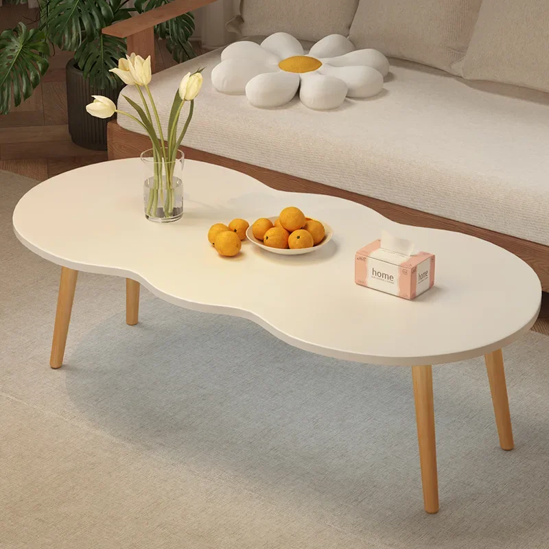 

80*40cm Top Peanut-Shaped Coffee Table Sofa Table Accent Table for Living Room Easy Assembling Solid Wood Legs