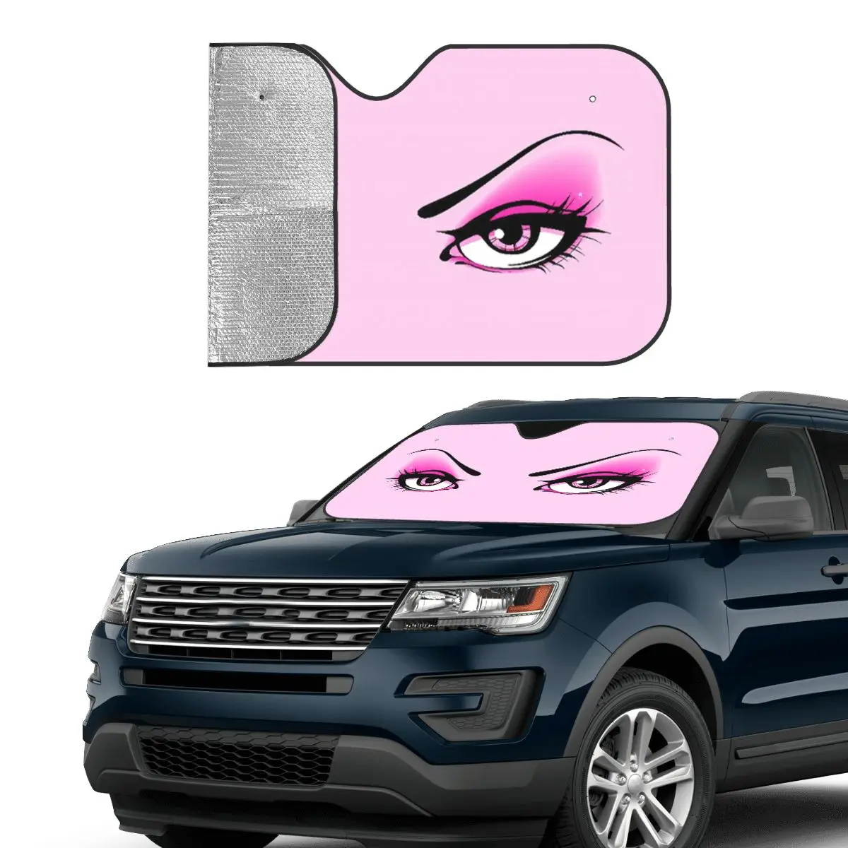 Pink Eye Cute Windshield Sunshade 70x130cm Cartoon Aluminium Foil Car Sunshade Sun Shade Protect